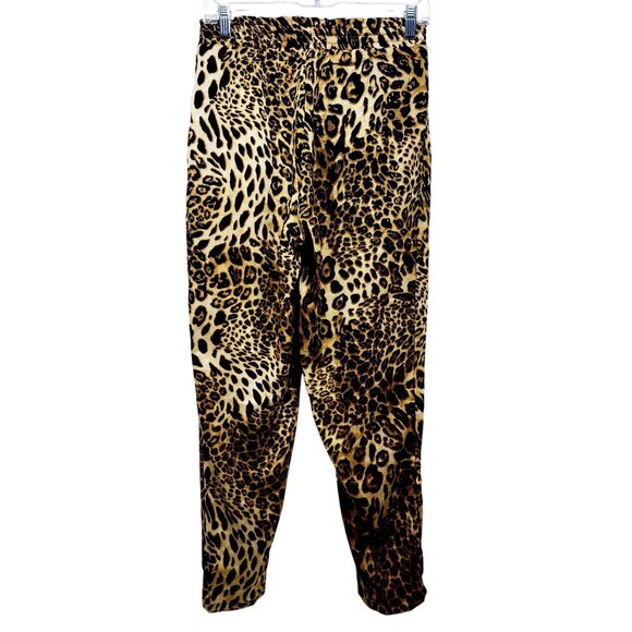 Leopard Print Satin Pants With Elastic Waist & Drawstring Size M Haute Monde - Picture 2 of 12